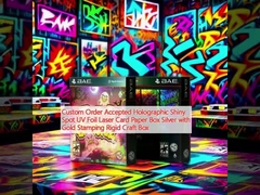 Đơn đặt hàng tùy chỉnh được chấp nhận Holographic Shiny Spot UV Foil Laser Card Paper Box Bạc với vàng đóng dấu Rigid Craft Box